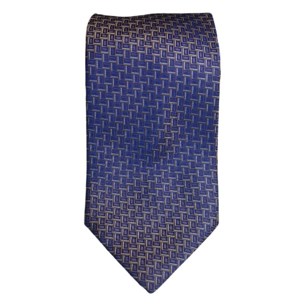 Bettini Italian Silk Necktie Iridescent Royal Blue Gold Classic Geometric Print